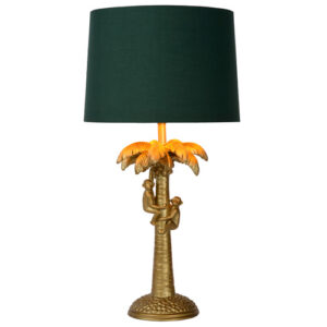 Lámpara de mesa dorado y turquesa con palmera y monos de re…