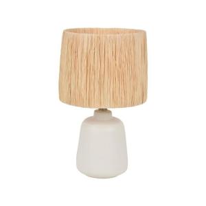 Lámpara de mesa en rafia natural y cerámica blanca 34cm