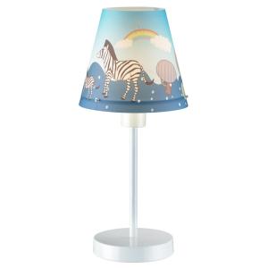 Lámpara de mesa infantil azul con dibujos de cebras