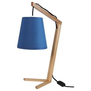 Lámpara de mesa madera Alt.51cm natural Pantalla: azul