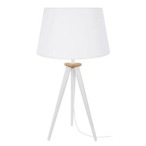 Lámpara de mesa madera blanco pantalla tela blanco