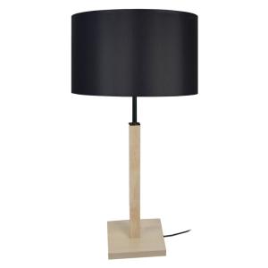 Lámpara de mesa madera natura metal pantalla tela negro