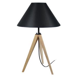 lámpara de mesa madera natural pantalla negro