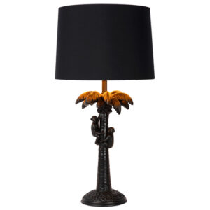Lámpara de mesa negro con palmera y monos de resina y panta…