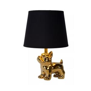 Lámpara de mesa oro con perrito de cerámica y pantalla de l…