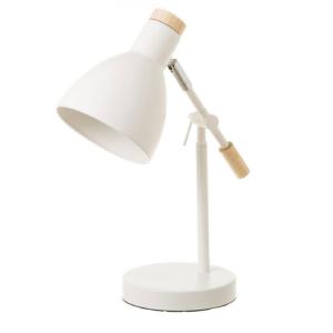 Lámpara de mesa para escritorio de metal y madera blanca