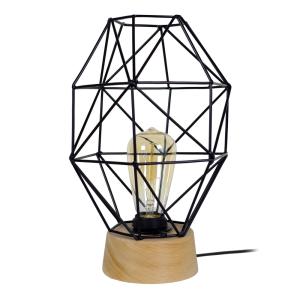 Lámpara de mesa prismático madera natural pantalla negro