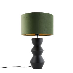 Lámpara de mesa terciopelo negro verde dorado 35 cm