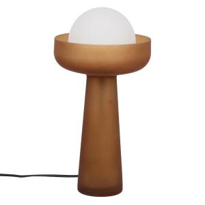 Lámpara de mesa vidrio ámbar con globo de vidrio opaco