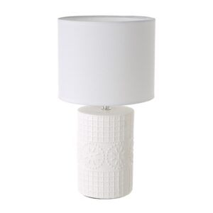 Lámpara de mesa vintage de cerámica blanca grabada