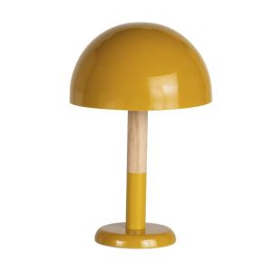 Lámpara de metal amarillo mostaza y madera de hevea