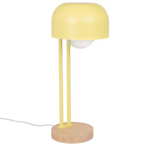 Lámpara de metal amarillo y madera