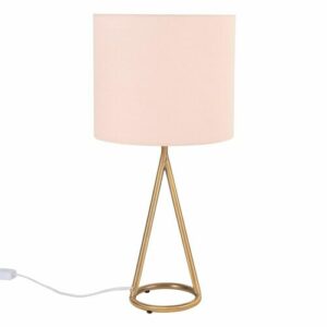 Lámpara de metal dorado con pantalla rosa empolvado