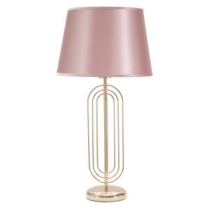 Lámpara de metal dorado con pantalla rosa ø cm 33x64