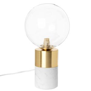 Lámpara de metal dorado, mármol blanco y cristal