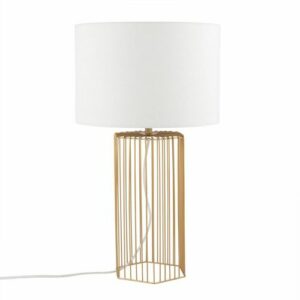 Lámpara de metal dorado y pantalla blanca