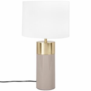 Lámpara de metal en gris topo y dorado con pantalla de algo…