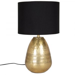 Lámpara de metal grabado dorado con pantalla de algodón neg…