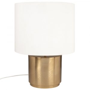 Lámpara de metal grabado dorado y pantalla de algodón blanc…