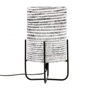 Lámpara de metal negro con pantalla de algodón estampado ra…