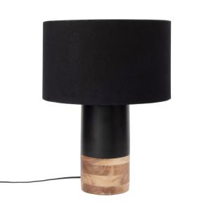 Lámpara de metal negro y acacia con pantalla negra