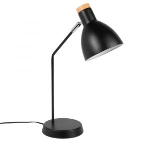 Lámpara de metal negro y pino