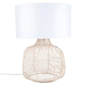 Lámpara de mimbre con pantalla blanca