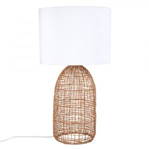 Lámpara de mimbre trenzado con pantalla color crudo