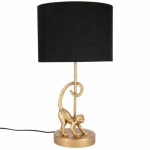 Lámpara de mono dorado con pantalla de algodón negro