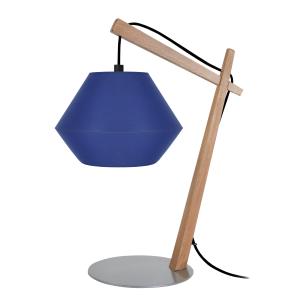 lámpara de noche madera natural y azul
