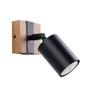 Lámpara de pared negro/madera natural acero/madera natural…