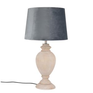 Lámpara de paulonia con pantalla de terciopelo gris