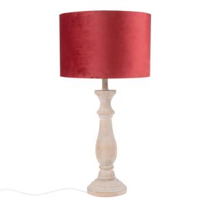 Lámpara de paulonia con pantalla de terciopelo rojo