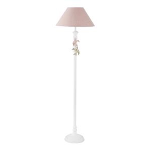 Lámpara de pie blanca con pájaros y pantalla rosa 158 cm