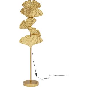 Lámpara de pie con 5 hojas de ginkgo en acero dorado H160