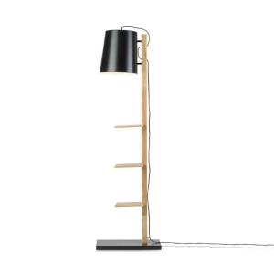 Lámpara de pie con estantes en metal madera negro 168cm