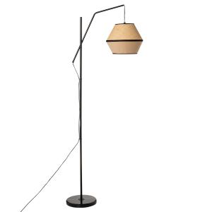 Lámpara de pie con pantalla en tela marrón y paja natural