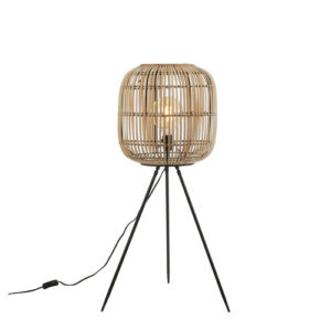 Lámpara de pie de bambú marrón y metal negro alt. 90