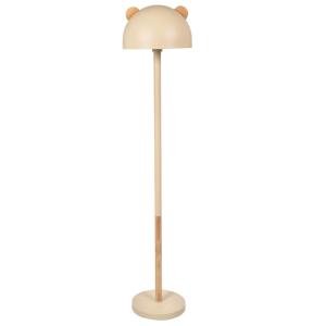 Lámpara de pie de madera de caucho beige y pantalla con ore…
