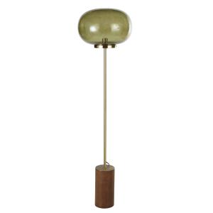 Lámpara de pie de madera de hevea y metal dorado con bola d…