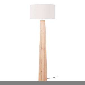 Lámpara de pie de madera de hevea y pantalla de lino beige…