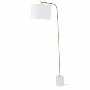 Lámpara de pie de mármol blanco, metal dorado y pantalla bl…