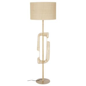 Lámpara de pie de metal beige con pantalla de rafia, alt. 1…