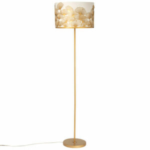Lámpara de pie de metal dorado con pantalla blanca ginkgo d…