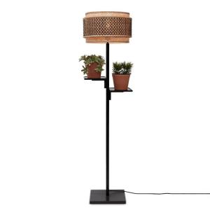 Lámpara de pie en bambú con estante natural y negro 160cm