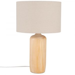 Lámpara de pino con pantalla de algodón beige