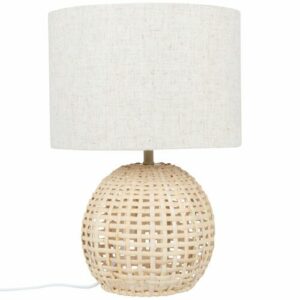 Lámpara de ratán con pantalla de lino reciclado