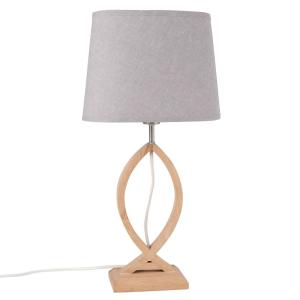 Lámpara de roble con pantalla gris