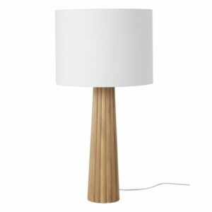 Lámpara de roble estriado con pantalla de algodón blanco