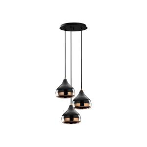 Lámpara de suspensión de metal negro y cobre con base esfér…